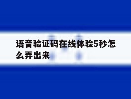 语音验证码在线体验5秒怎么弄出来